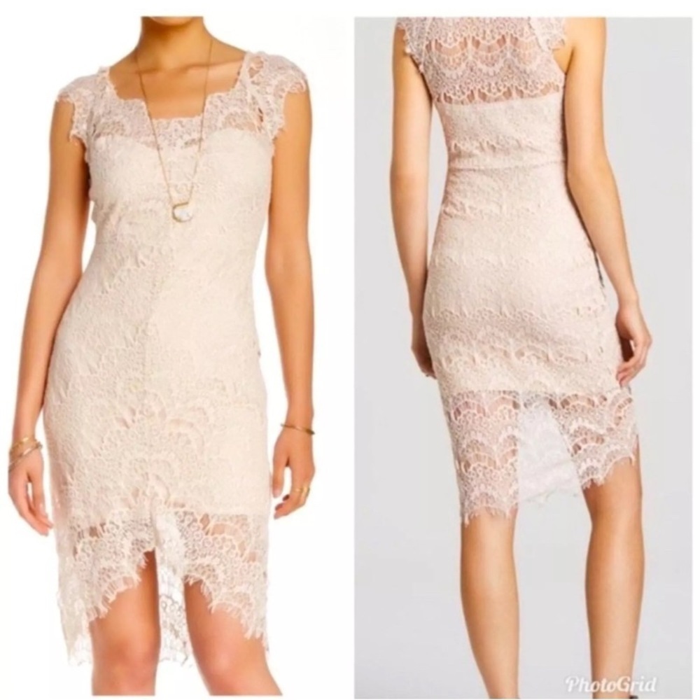 Free People Intimately Peekaboo Ivory Lace Hi-Low Slip Sheath Dress Small
